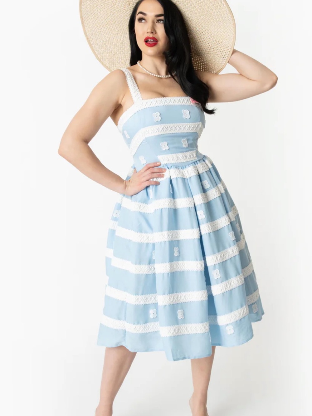 Classic Light Blue & White Fit-and-Flare Sundress